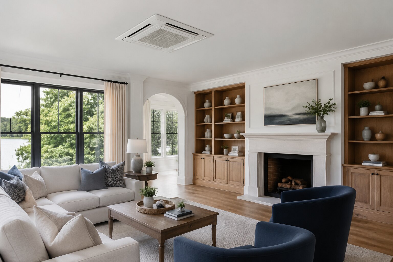 Ceiling cassette ductless system in a finished living space